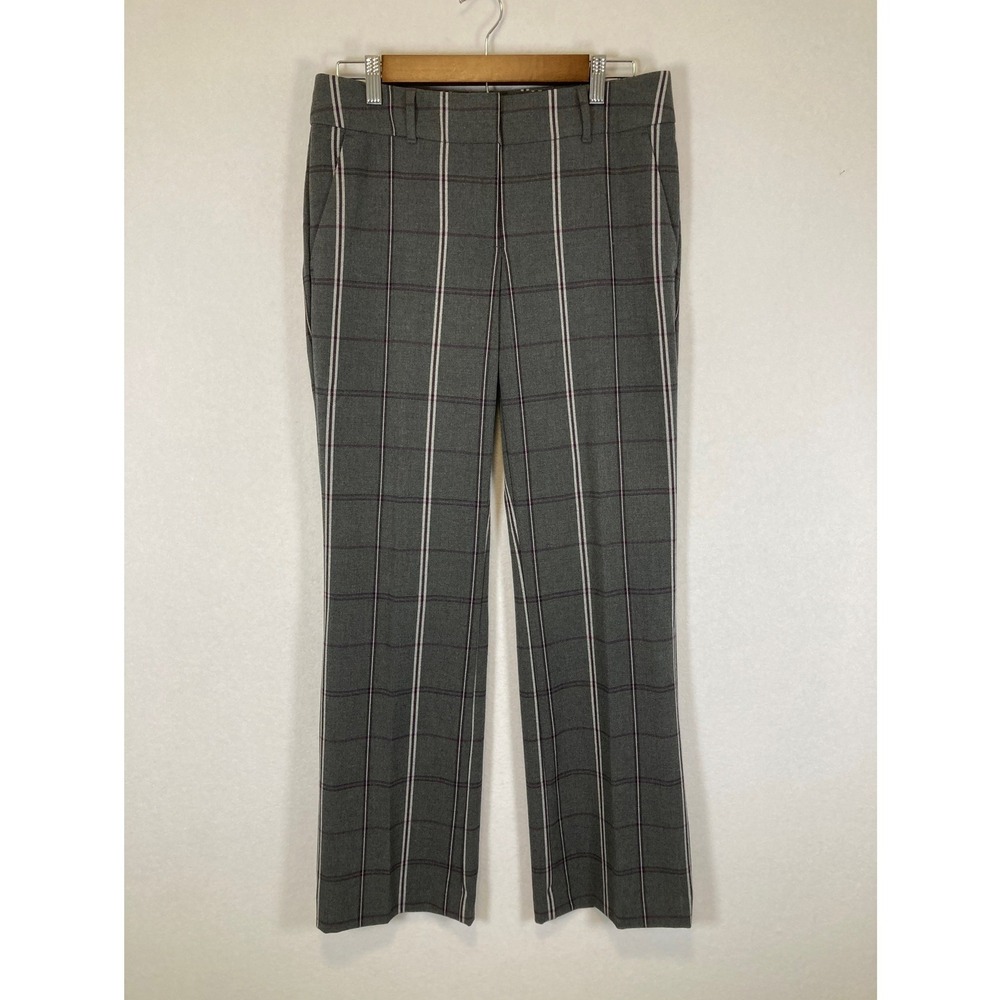 Dark Academia LOFT Julie Trouser Women 4 Grey‎ Plaid Straight Leg Dress Pants